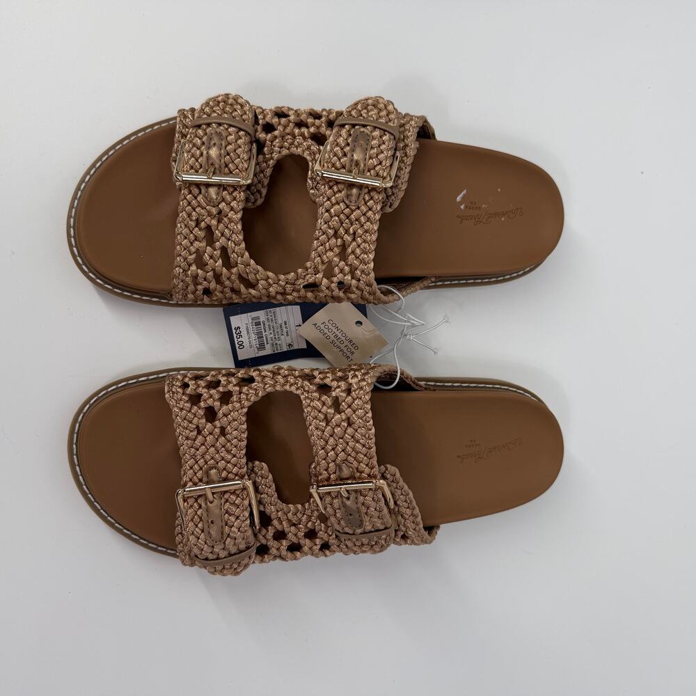 NWT UNIVERSAL THREAD Women's Kylie tan Crochet Footbed Sandals SZ 11